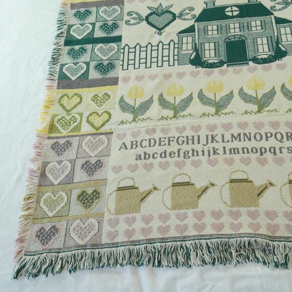 Vintage Cottagecore Throw Blanket Tapestry Granny Afghan Cute 90s Farmhouse - Picture 3 of 13